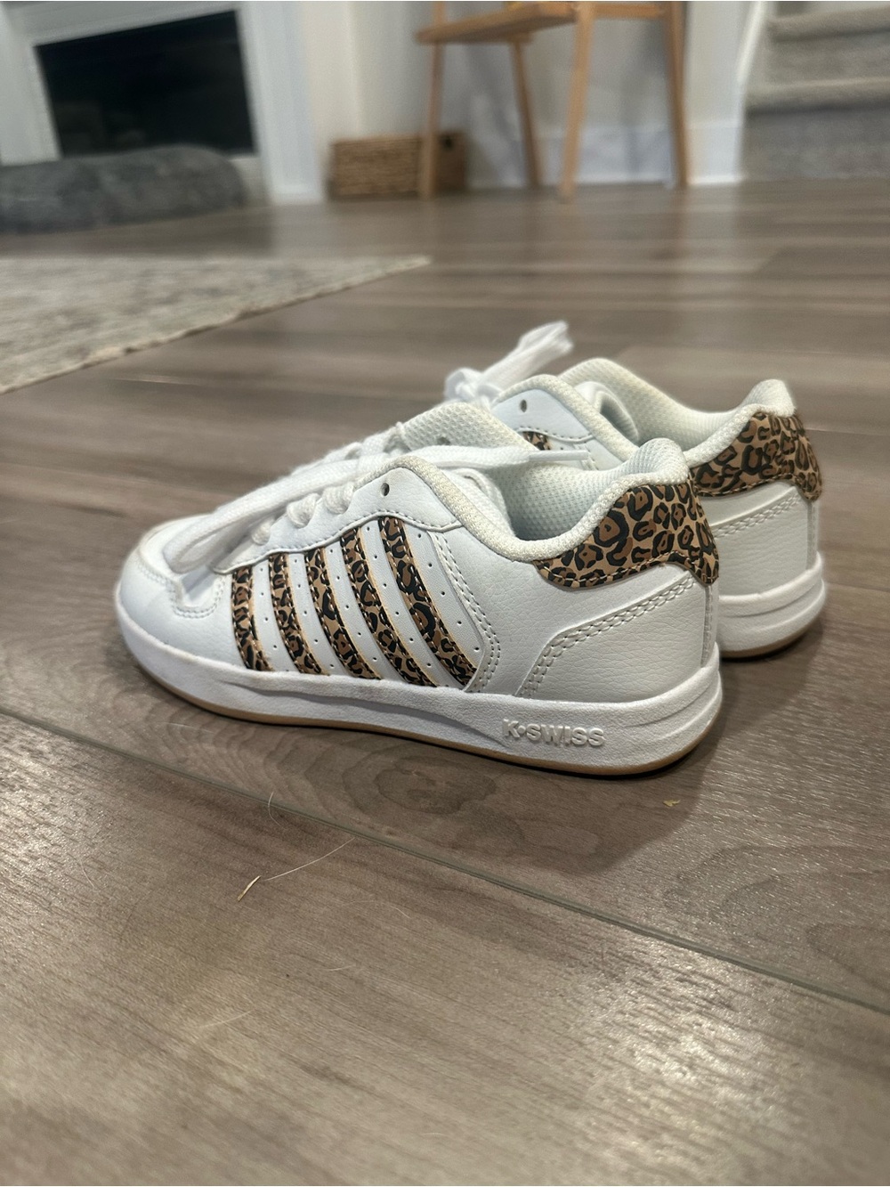 K-Swiss Kids White Sneakers with Leopard Stripe Accents
